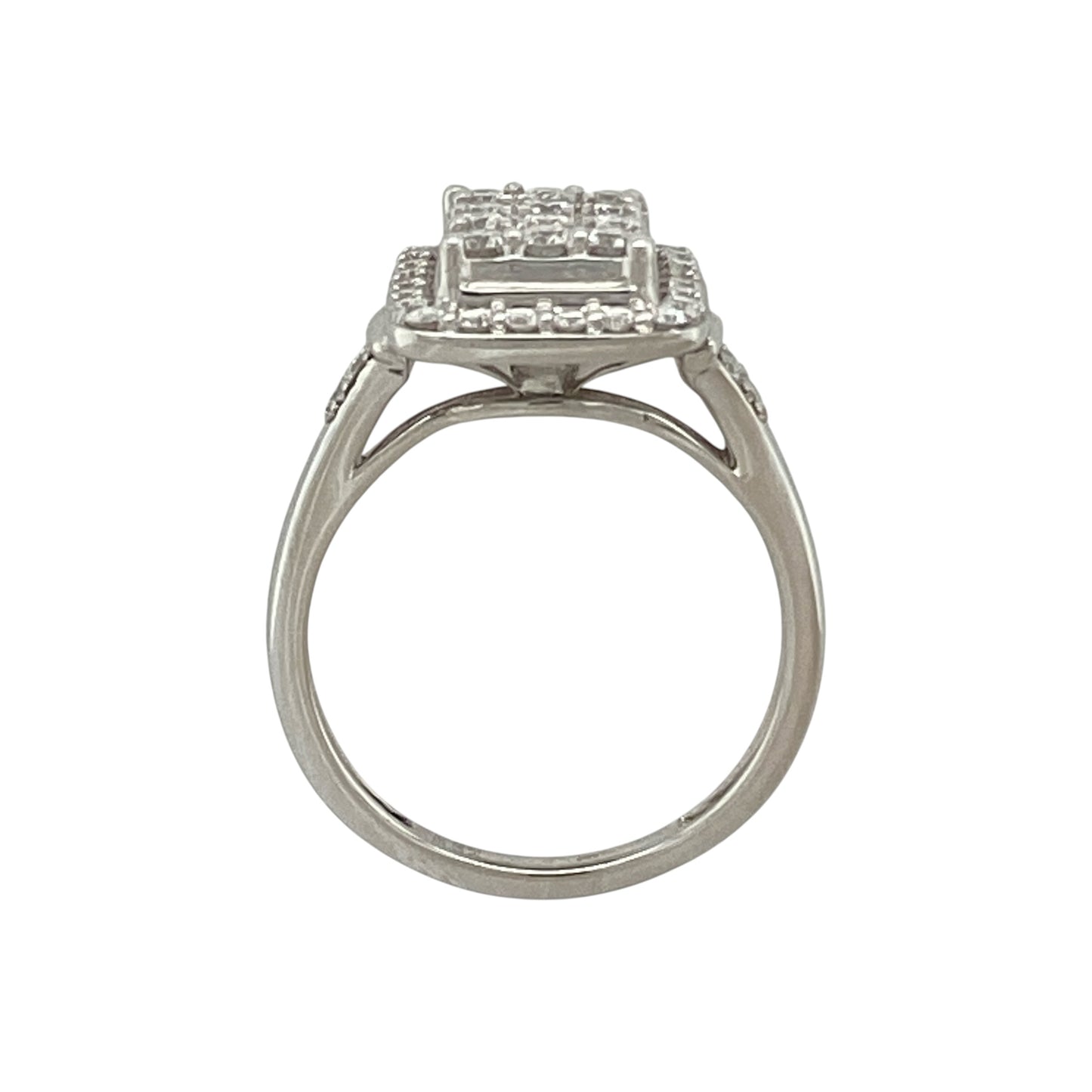 9ct White Gold & Diamond Set Rectangle Cluster Ring