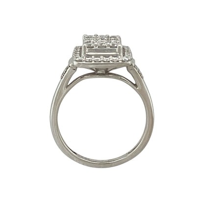 9ct White Gold & Diamond Set Rectangle Cluster Ring