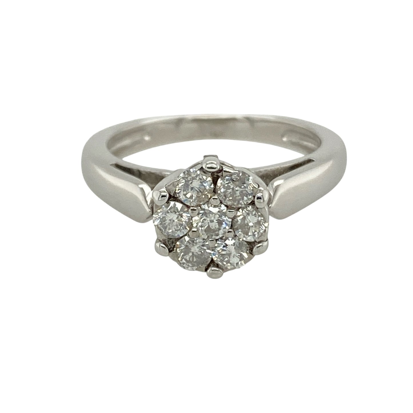 18ct White Gold & Diamond Illusion Set Solitaire Flower Cluster Ring