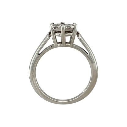 18ct White Gold & Diamond Illusion Set Solitaire Flower Cluster Ring