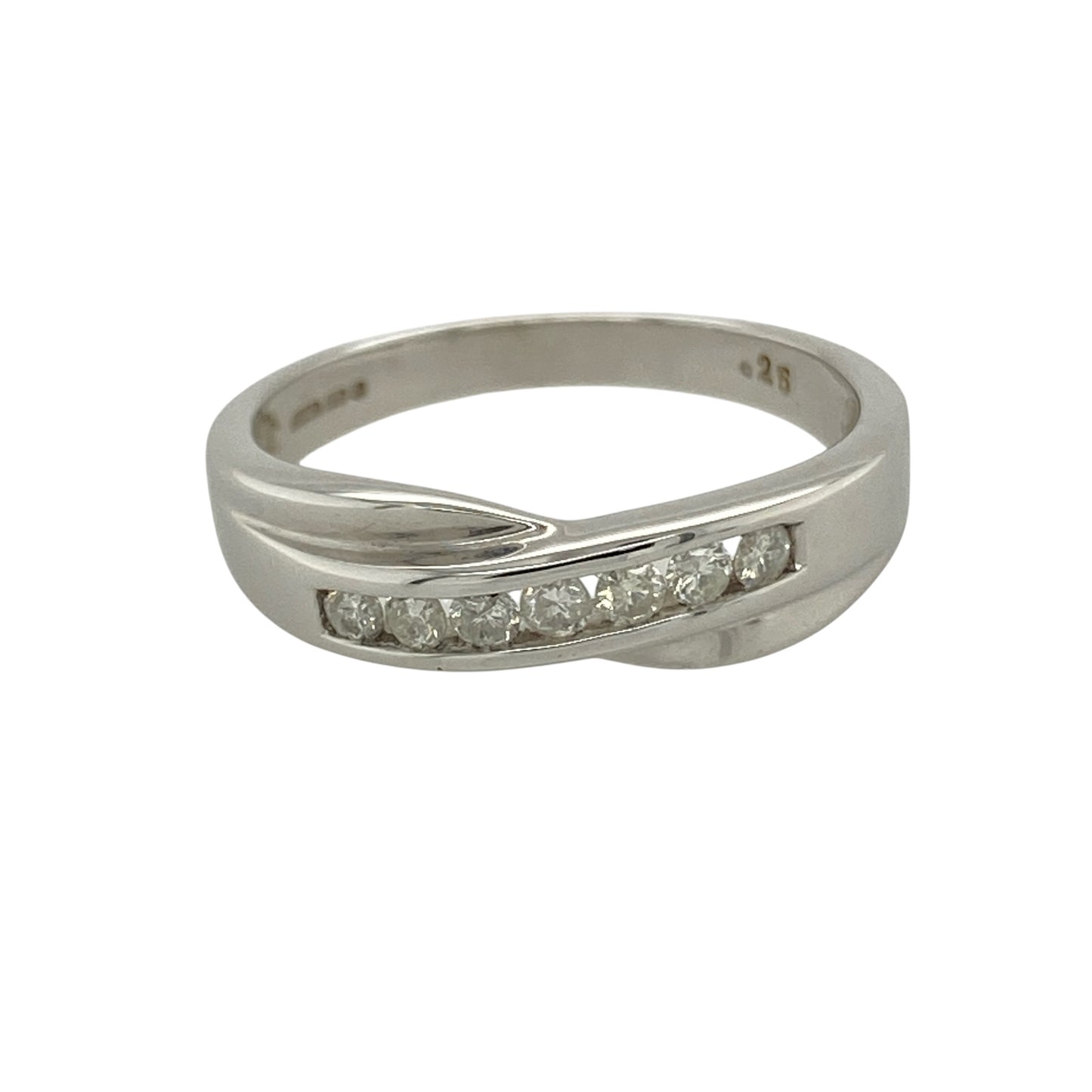 9ct White Gold & Diamond Set Crossover Band Ring