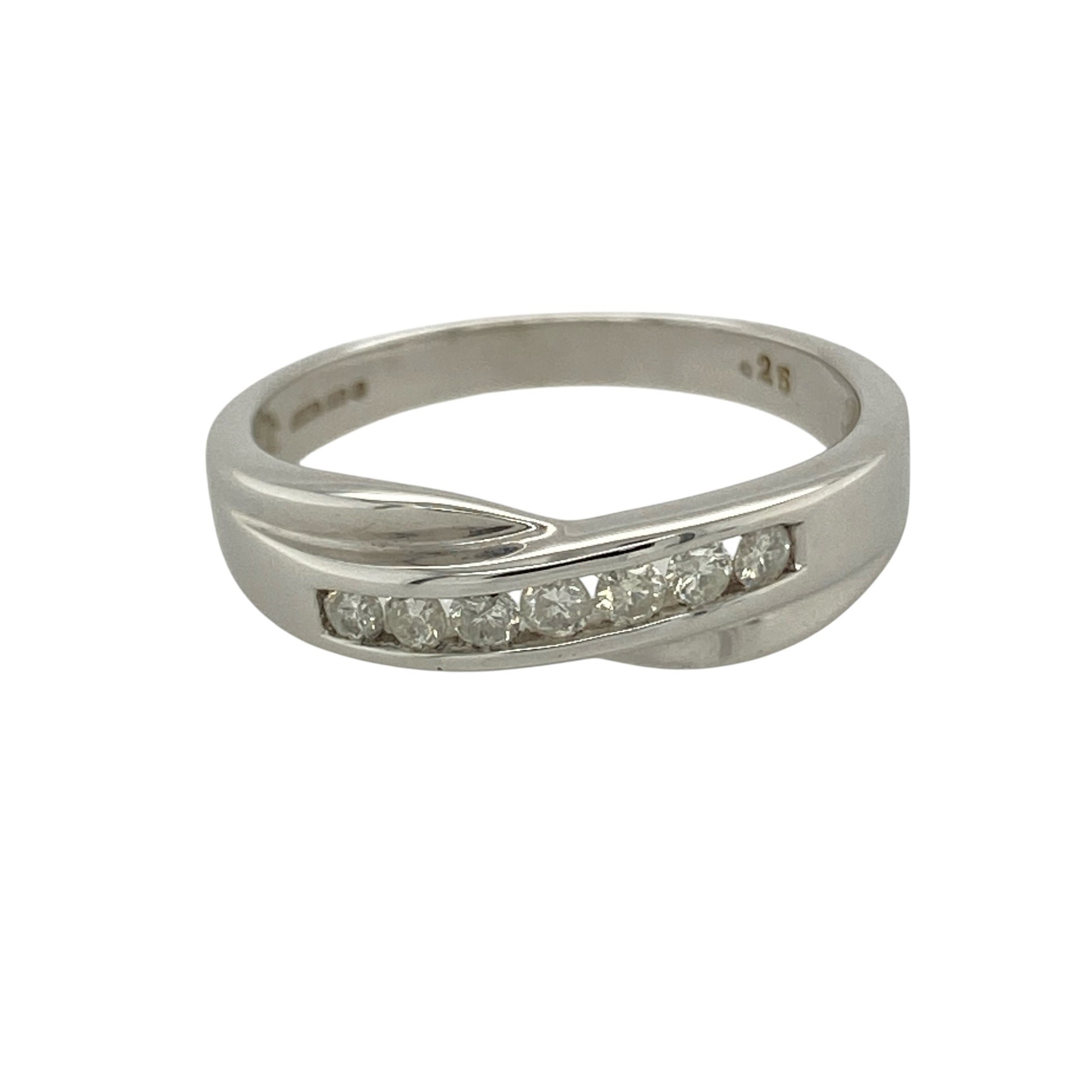9ct White Gold & Diamond Set Crossover Band Ring