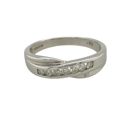 9ct White Gold & Diamond Set Crossover Band Ring