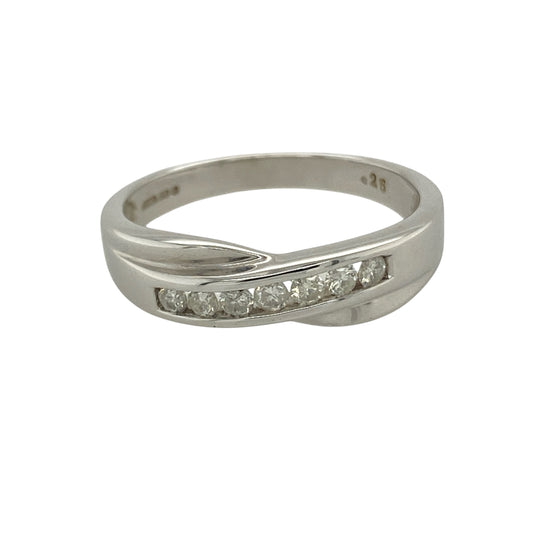 9ct White Gold & Diamond Set Crossover Band Ring