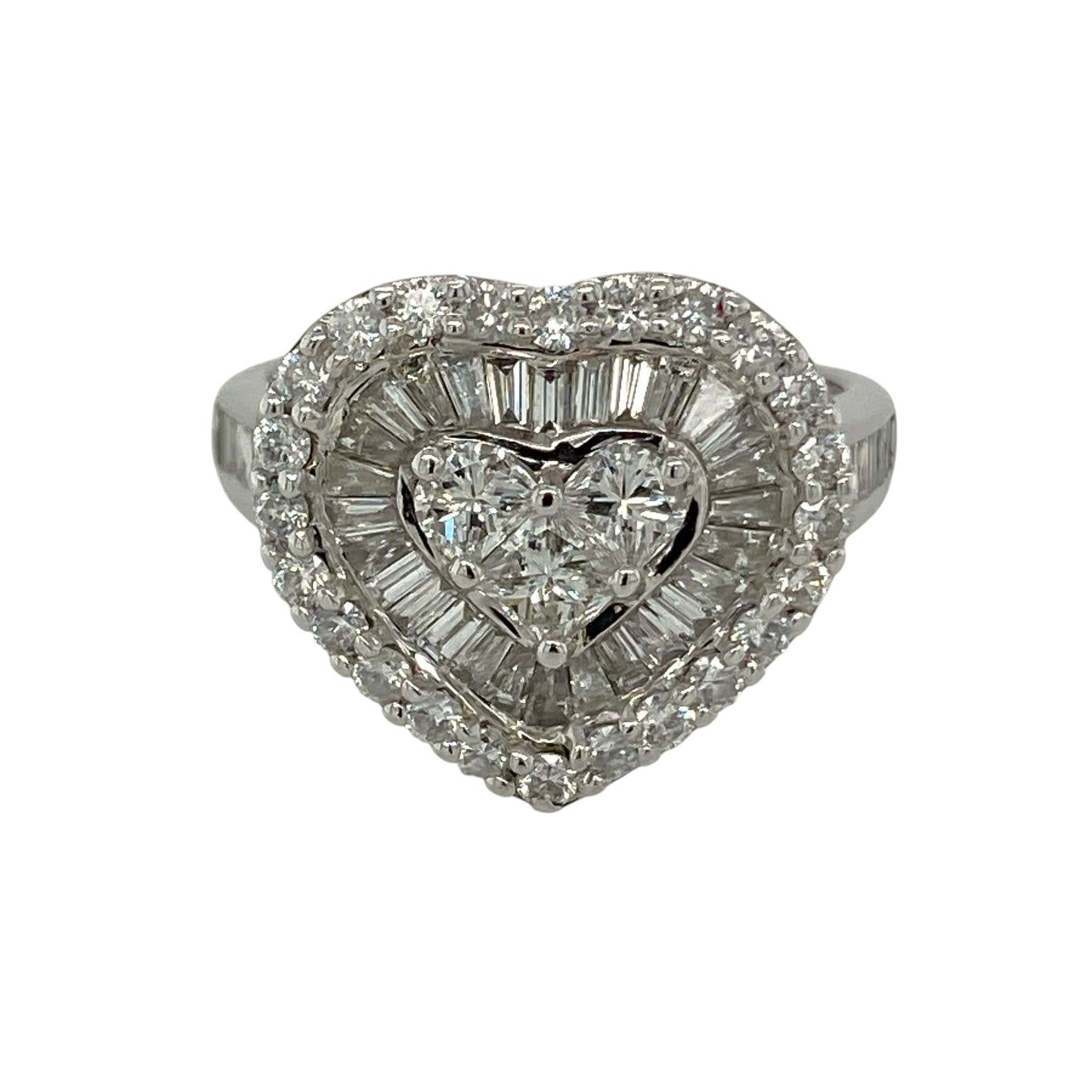 18ct White Gold & Diamond Set Heart Cluster Ring