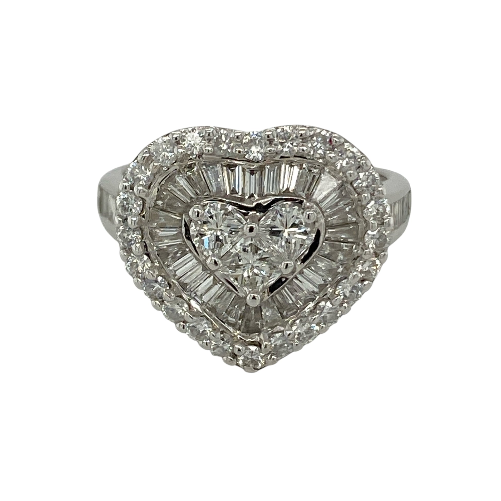 18ct White Gold & Diamond Set Heart Cluster Ring