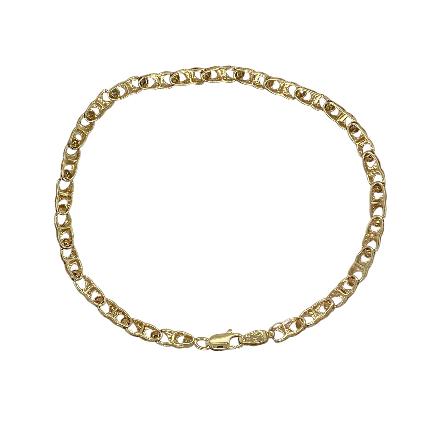 9ct Gold & Diamond Set 7" Kiss Patterned Bracelet