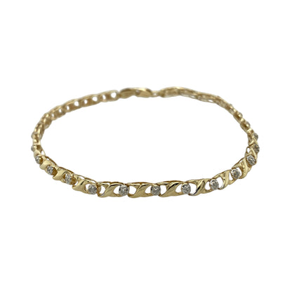 9ct Gold & Diamond Set 7" Kiss Patterned Bracelet