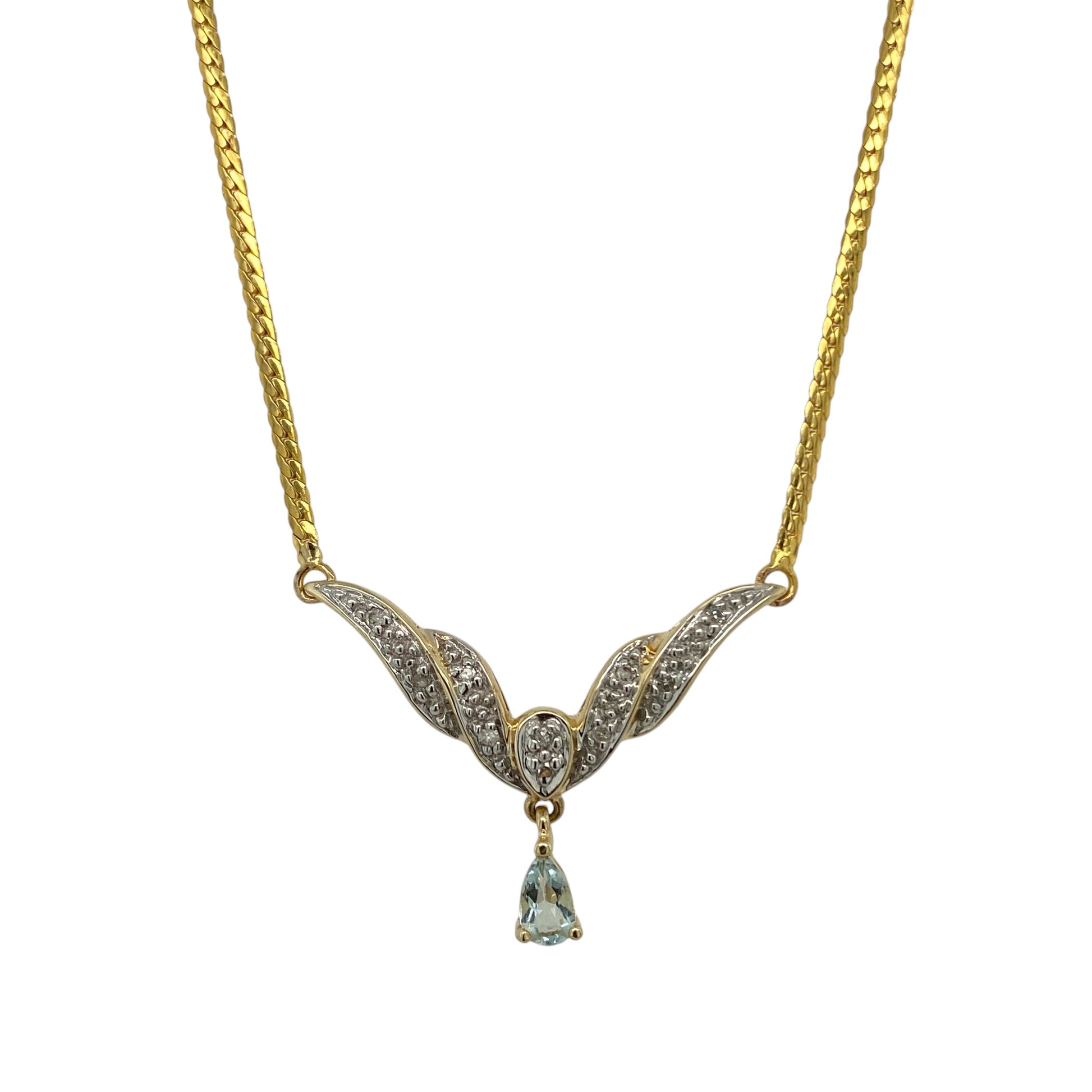 9ct Gold Diamond & Blue Stone 16" Necklace