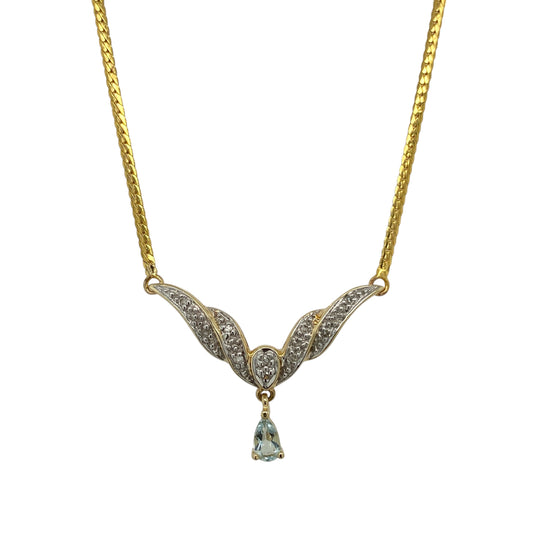 9ct Gold Diamond & Blue Stone 16" Necklace
