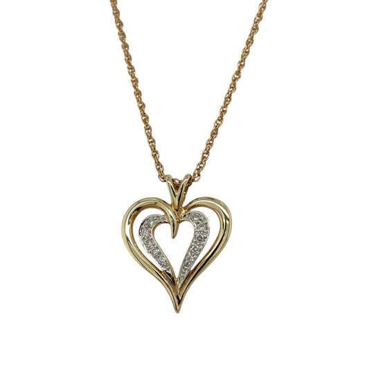 9ct Gold & Diamond Set Open Double Heart 18" Necklace