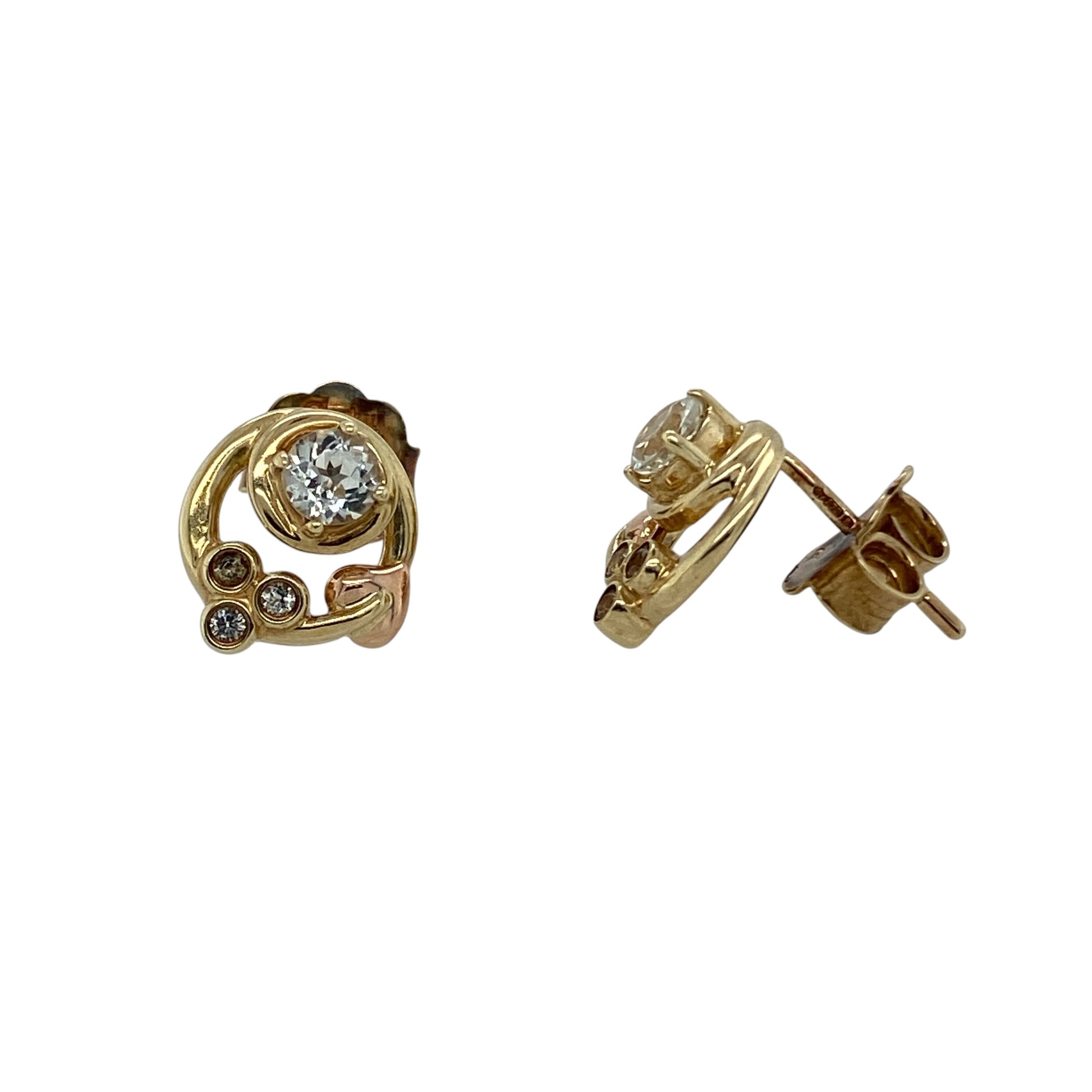 9ct Gold & White Topaz Clogau Tree of Life Origin Stud Earrings