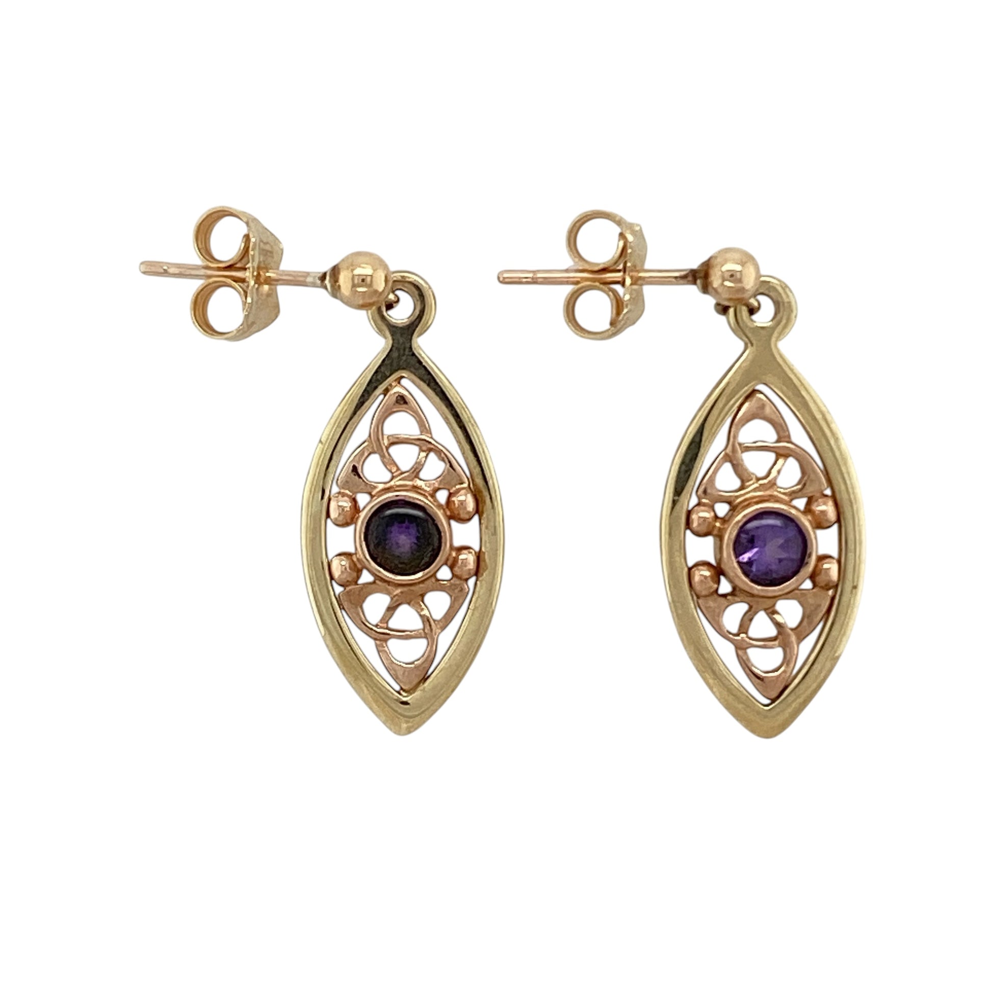 9ct Gold & Amethyst Clogau Celtic Knot Drop Earrings