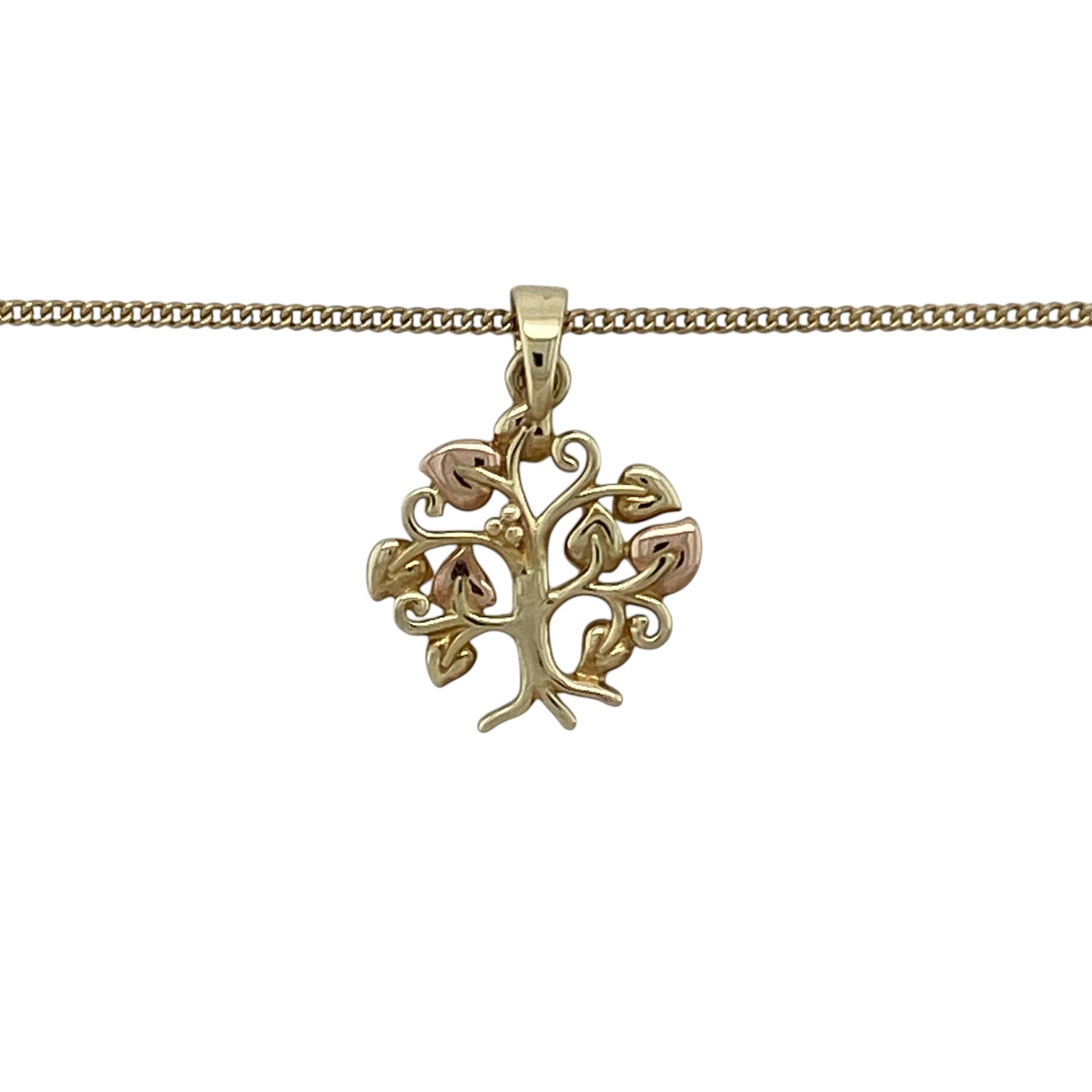 Bring meaningful symbolism and timeless elegance to your collection with this pre-owned 9ct yellow and rose gold Clogau Tree of Life pendant necklace, featuring a graceful design with versatile wearability—perfect for everyday styling or a thoughtful gift.

Design: The pendant showcases the iconic Tree of Life motif measuring approximately 1.9cm in length including the bail, suspended from an adjustable Clogau curb chain that can be worn at 18", 20", or 22" lengths for versatile styling.