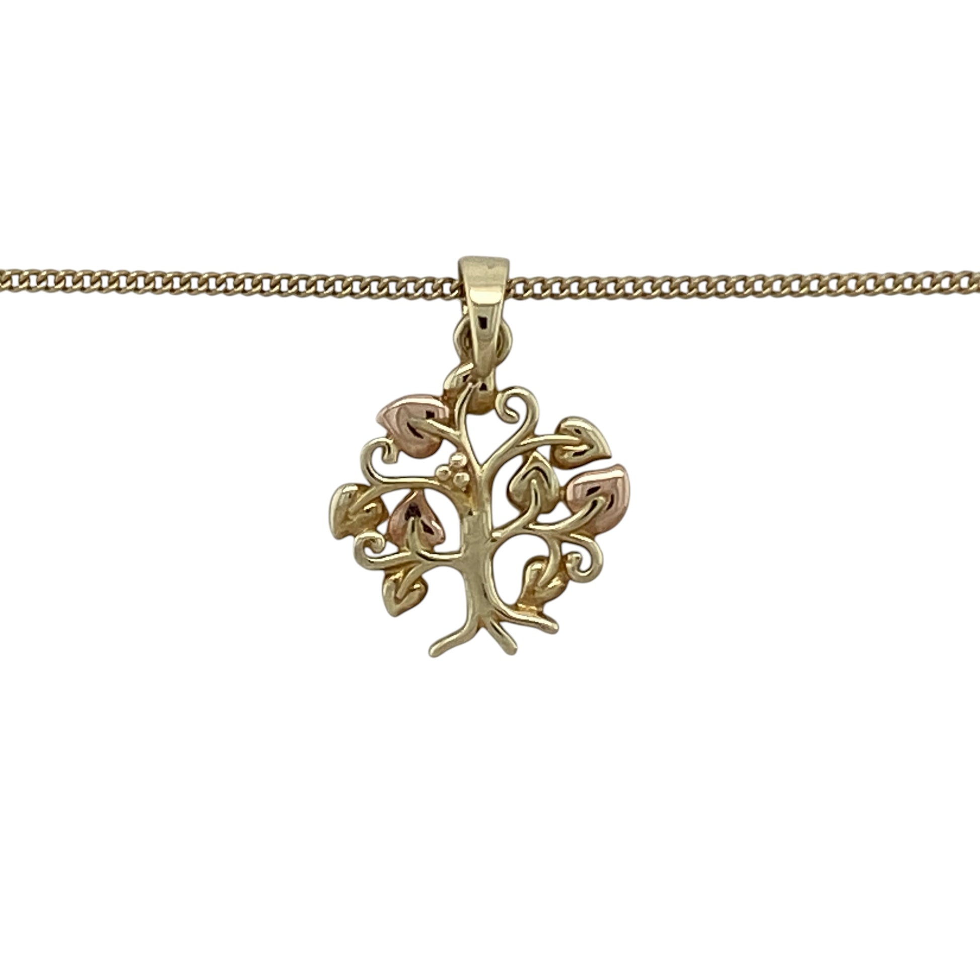 Bring meaningful symbolism and timeless elegance to your collection with this pre-owned 9ct yellow and rose gold Clogau Tree of Life pendant necklace, featuring a graceful design with versatile wearability—perfect for everyday styling or a thoughtful gift.

Design: The pendant showcases the iconic Tree of Life motif measuring approximately 1.9cm in length including the bail, suspended from an adjustable Clogau curb chain that can be worn at 18", 20", or 22" lengths for versatile styling.
