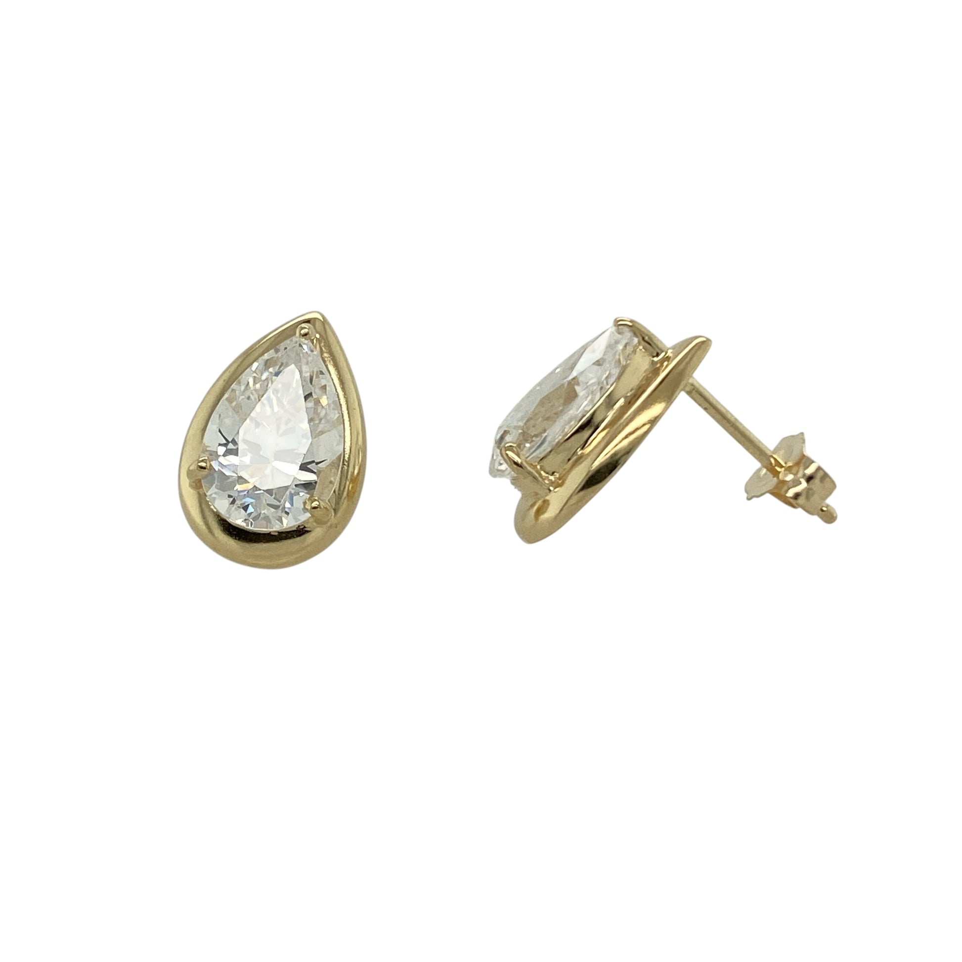 14ct Gold & Cubic Zirconia Teardrop Stud Earrings