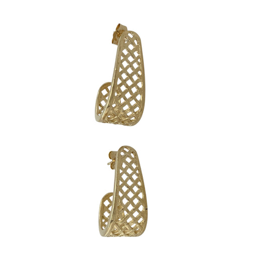 9ct Gold Open Weave Curved Bar Stud Earrings