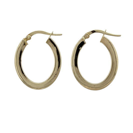 9ct Gold Plain Flat Oval Creole Earrings