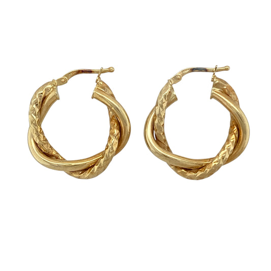 9ct Gold Twisted Patterned Hoop Creole Earrings