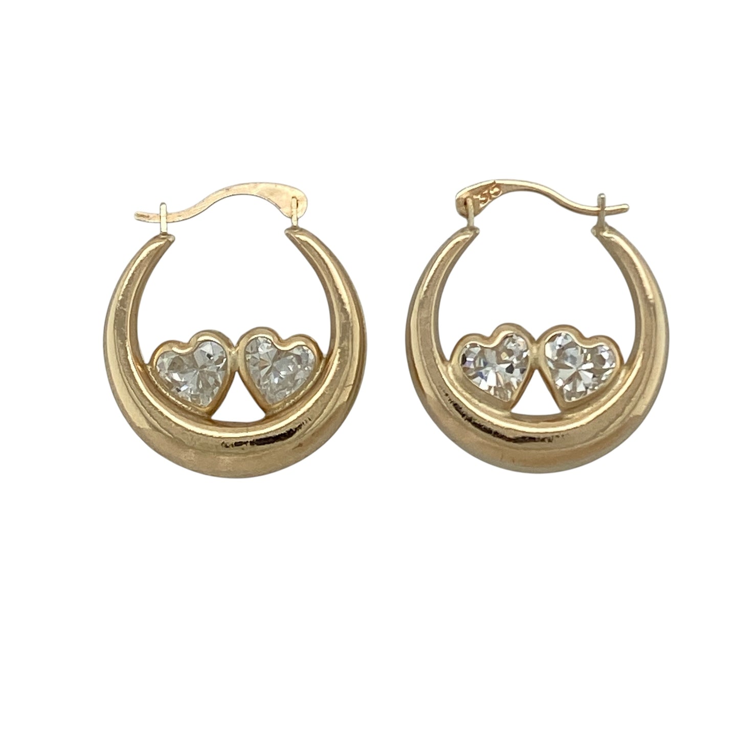 9ct Gold & Cubic Zirconia Heart Hoop Creole Earrings