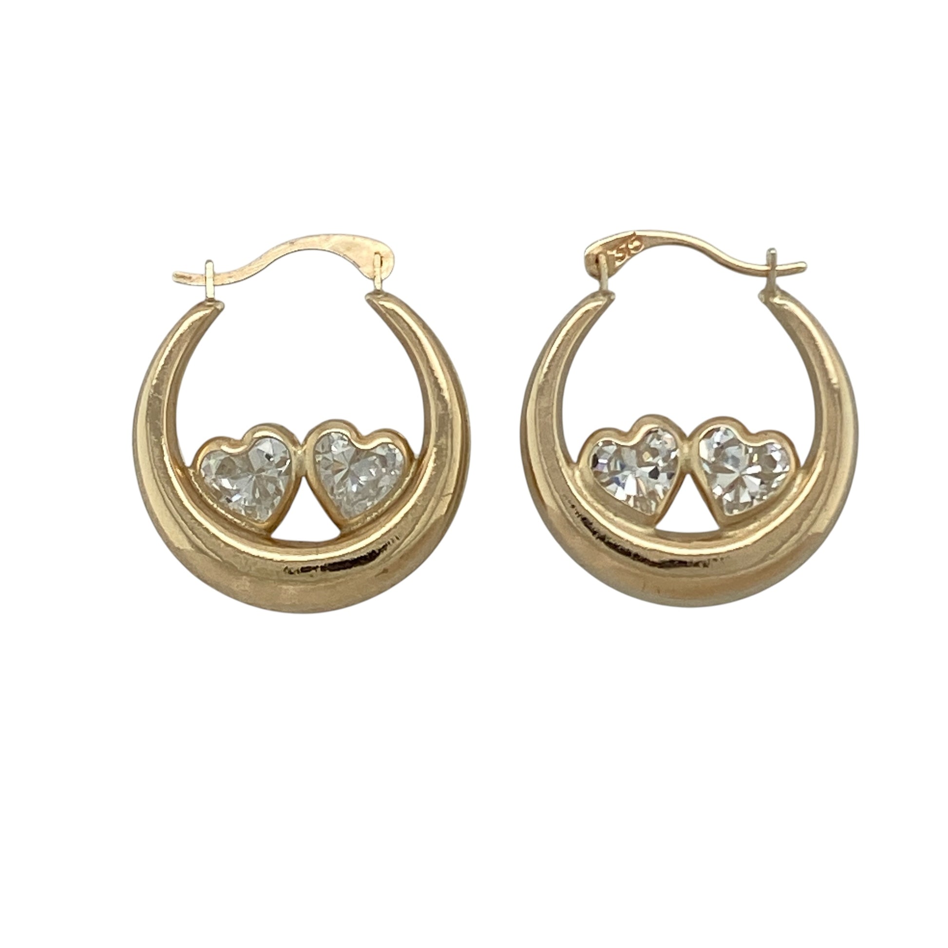 9ct Gold & Cubic Zirconia Heart Hoop Creole Earrings