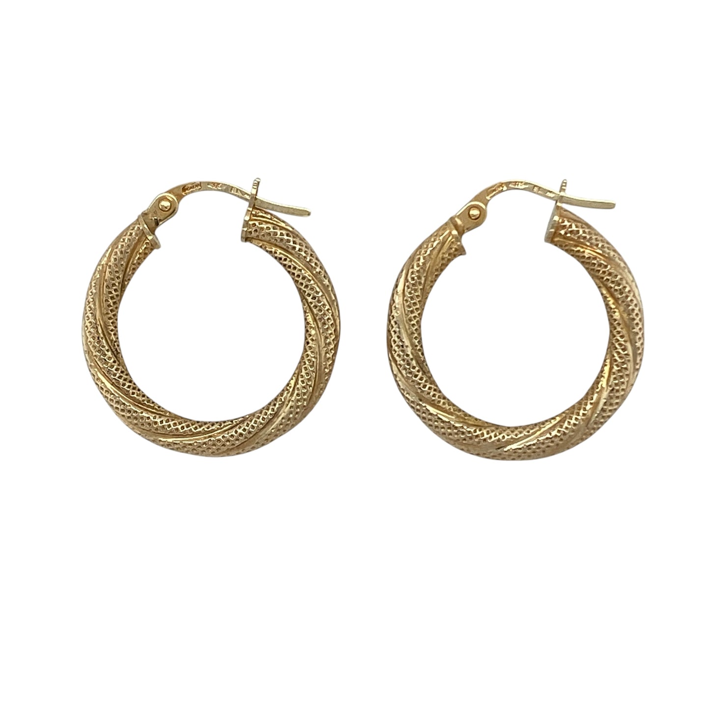 9ct Gold Textured Twisted Hoop Creole Earrings