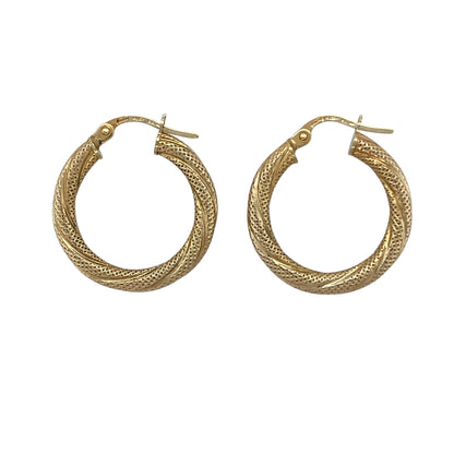 9ct Gold Textured Twisted Hoop Creole Earrings