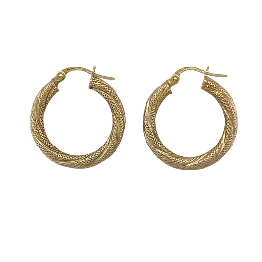 9ct Gold Textured Twisted Hoop Creole Earrings