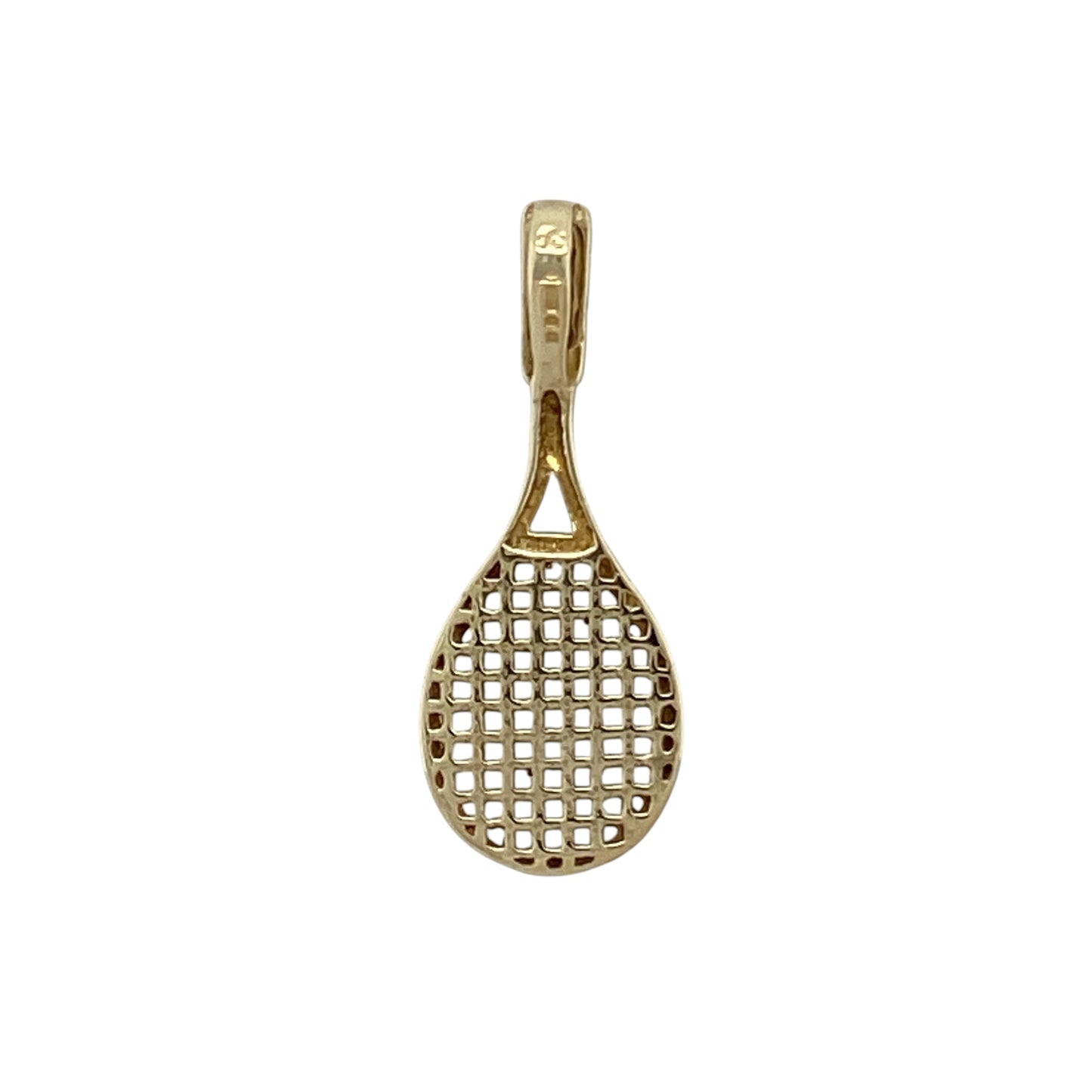 Bring sporty charm and playful elegance to your collection with this pre-owned 9ct yellow gold tennis racket pendant, featuring a distinctive design with timeless appeal—perfect for tennis enthusiasts or as a thoughtful gift.

Design: The pendant showcases a detailed tennis racket motif, creating a recognisable and eye-catching look with sporty character and classic styling.