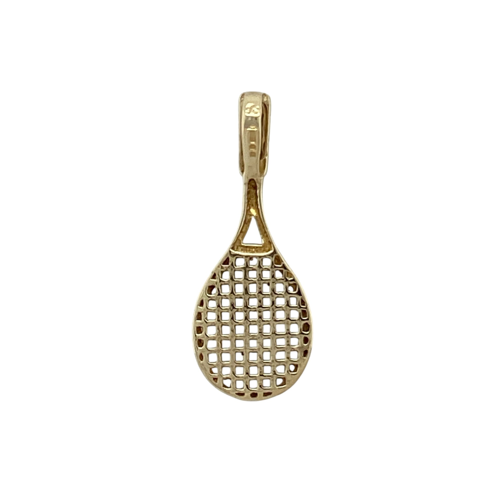 Bring sporty charm and playful elegance to your collection with this pre-owned 9ct yellow gold tennis racket pendant, featuring a distinctive design with timeless appeal—perfect for tennis enthusiasts or as a thoughtful gift.

Design: The pendant showcases a detailed tennis racket motif, creating a recognisable and eye-catching look with sporty character and classic styling.