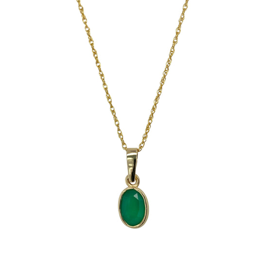 9ct Gold & Green Stone Oval 16" Necklace