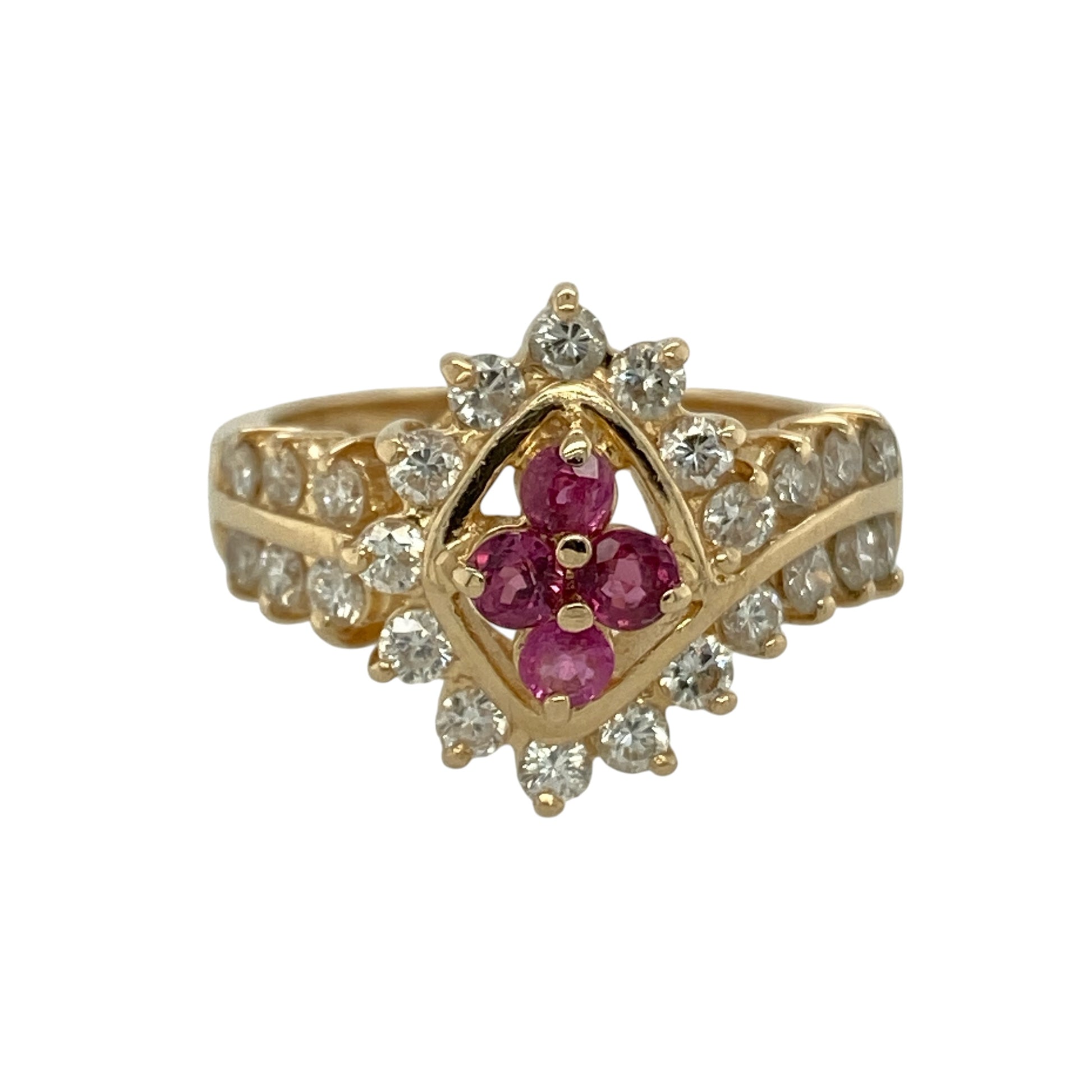 14ct Gold Diamond & Ruby Set Cluster Dress Ring