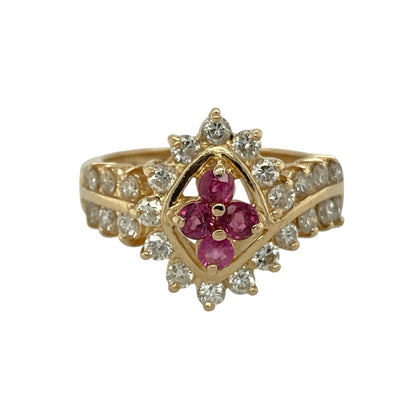 14ct Gold Diamond & Ruby Set Cluster Dress Ring