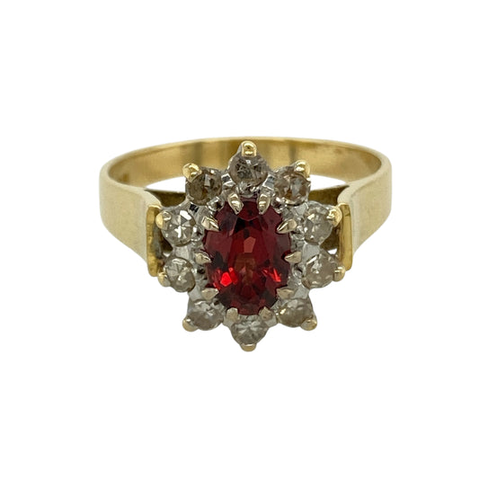 18ct Gold Diamond & Garnet Set Cluster Ring