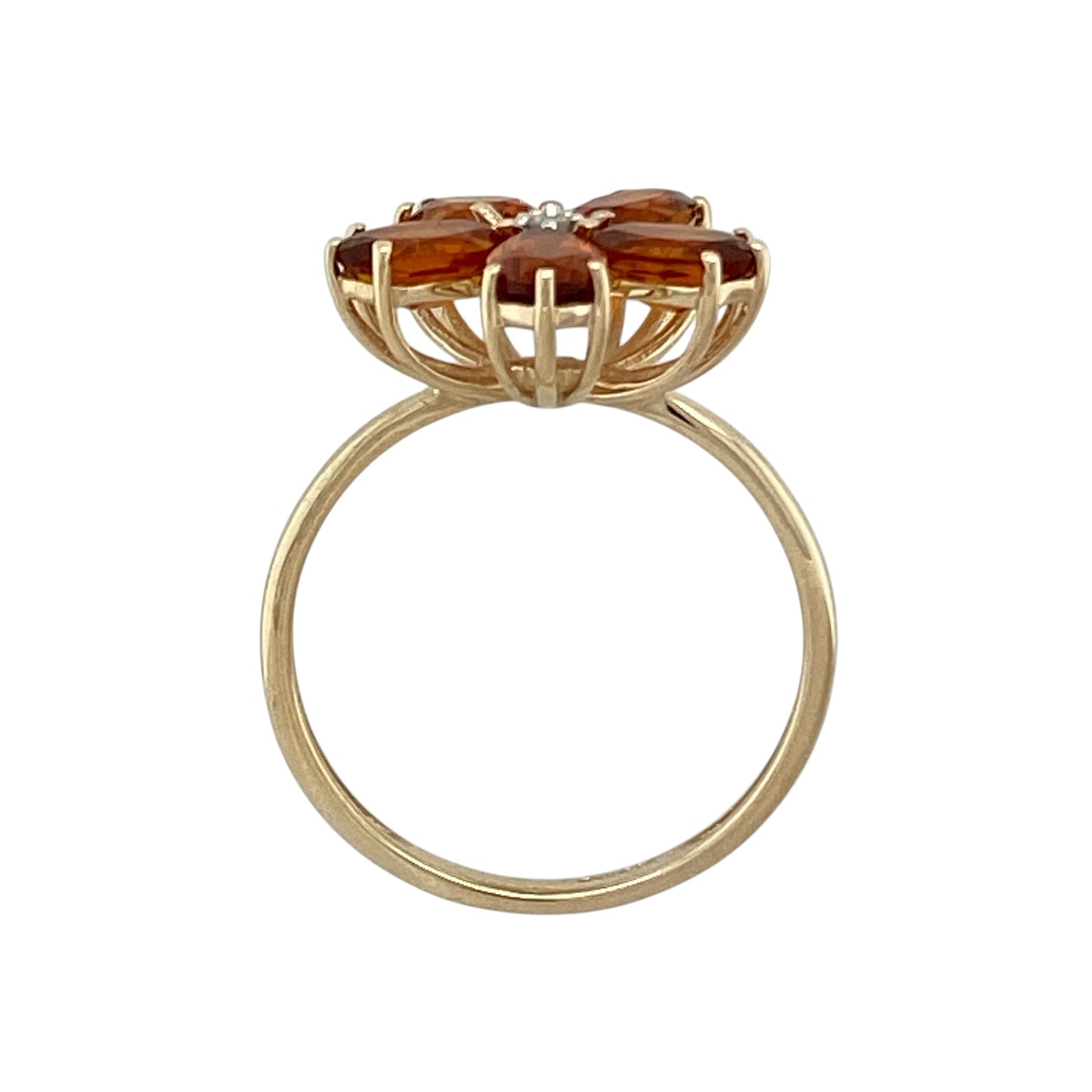 9ct Gold Diamond & Orange Stone Flower Ring