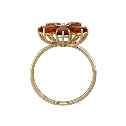 9ct Gold Diamond & Orange Stone Flower Ring