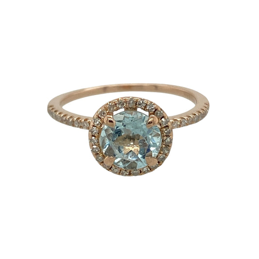 14ct Gold Diamond & Blue Stone Set Halo Ring