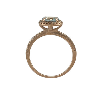 14ct Gold Diamond & Blue Stone Set Halo Ring