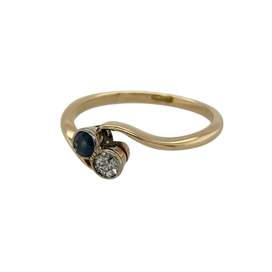 Bring timeless elegance and graceful styling to your collection with this pre-owned 9ct yellow gold diamond and sapphire twist ring, featuring a delicate design with classic appeal—perfect for everyday wear or special occasions.

Design: The ring showcases a 3mm round sapphire within a flowing twist design, accented with sparkling diamonds that add subtle brilliance and movement to the piece.