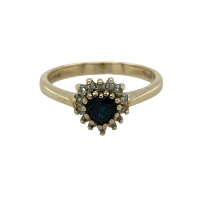 9ct Gold Diamond & Sapphire Heart Cluster Ring
