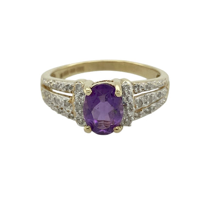 9ct Gold Diamond & Amethyst Ring