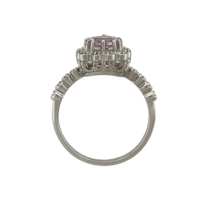 9ct White Gold Diamond & Pink Stone Halo Ring