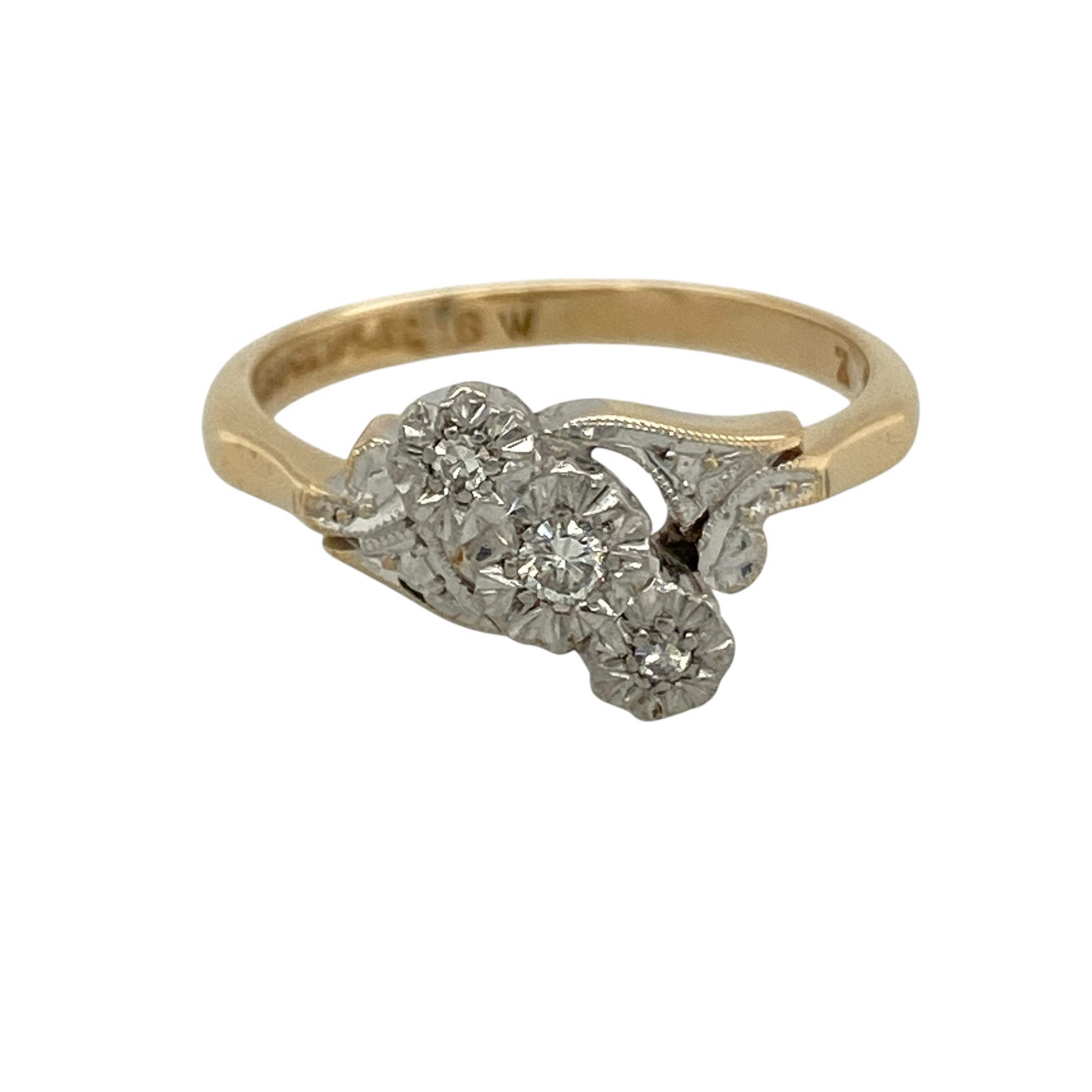 18ct Gold & Platinum Diamond Trilogy Twist Ring