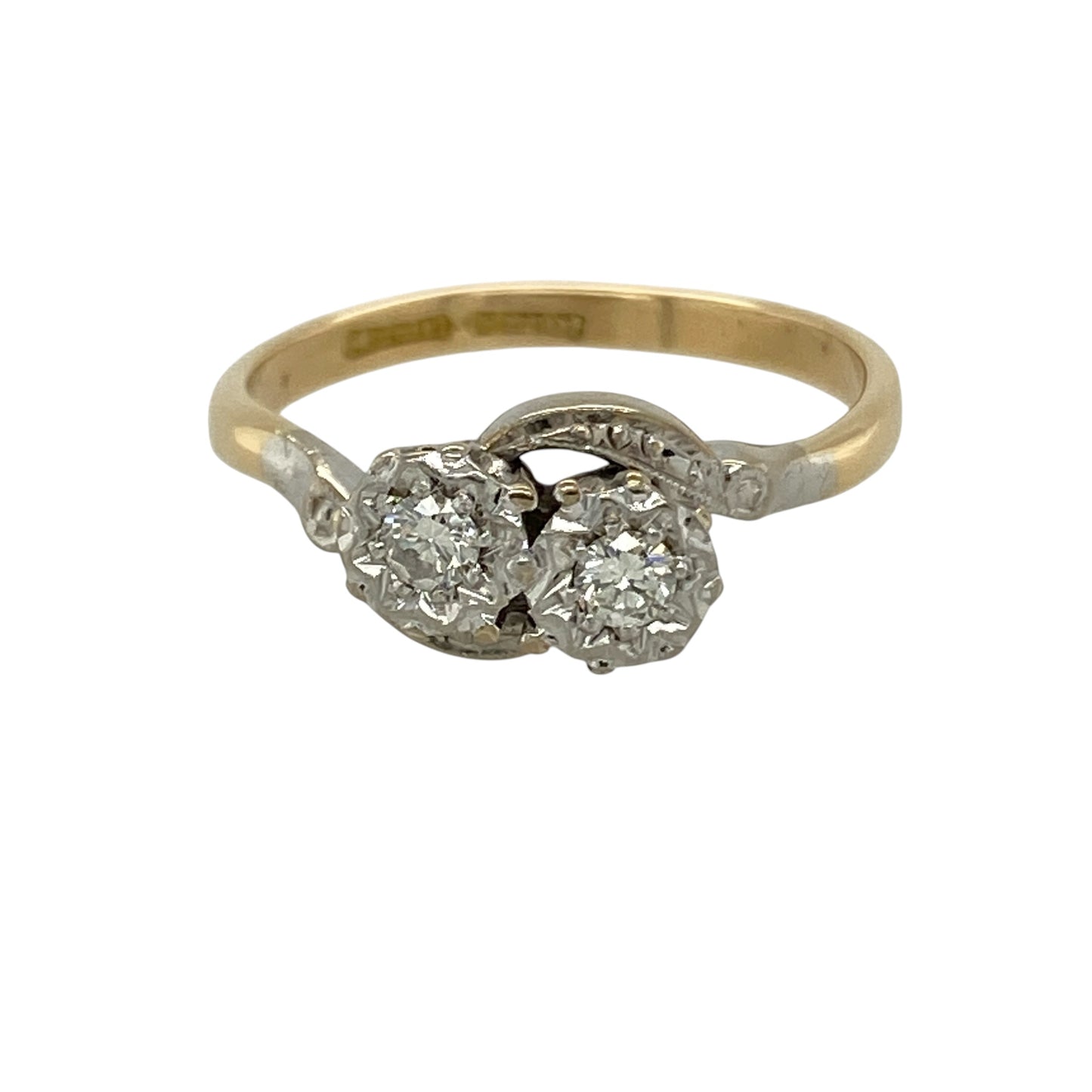 18ct Gold & Platinum Double Diamond Twist Ring