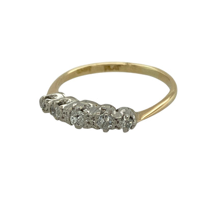 Bring timeless sparkle and refined elegance to your collection with this pre-owned 18ct yellow gold and platinum diamond five stone band ring, featuring a classic design with sophisticated two-tone detail—perfect for everyday wear or special occasions.

Design: The ring features a five stone band style measuring approximately 4mm across the front, set with sparkling diamonds arranged in a balanced and elegant formation.