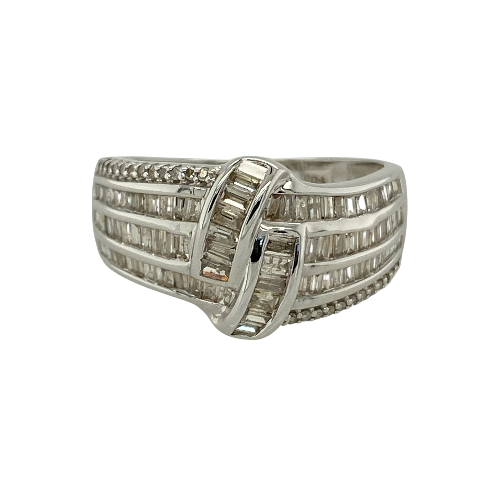 9ct White Gold & Diamond Set Wrap Over Wide Band Ring