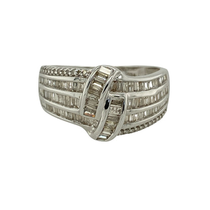 9ct White Gold & Diamond Set Wrap Over Wide Band Ring