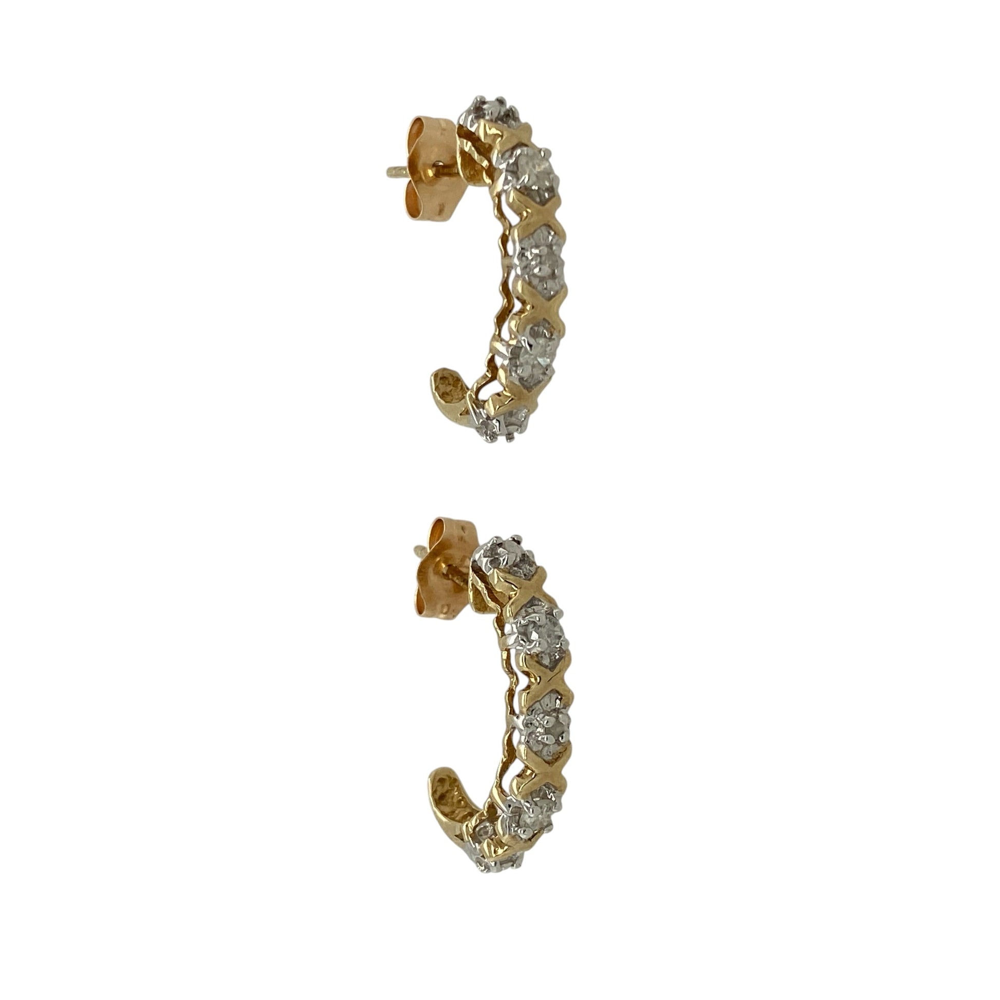 9ct Gold & Diamond Set Curved Bar Stud Earrings