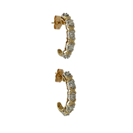 9ct Gold & Diamond Set Curved Bar Stud Earrings