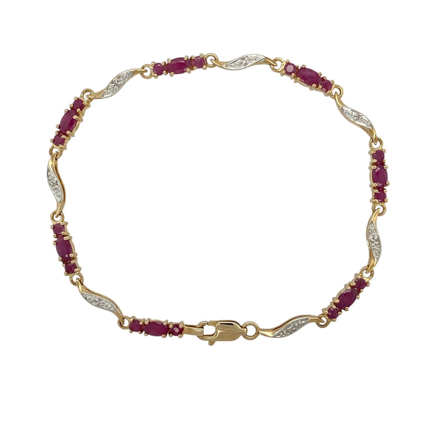 9ct Gold Diamond & Ruby Set 7.5" Bracelet